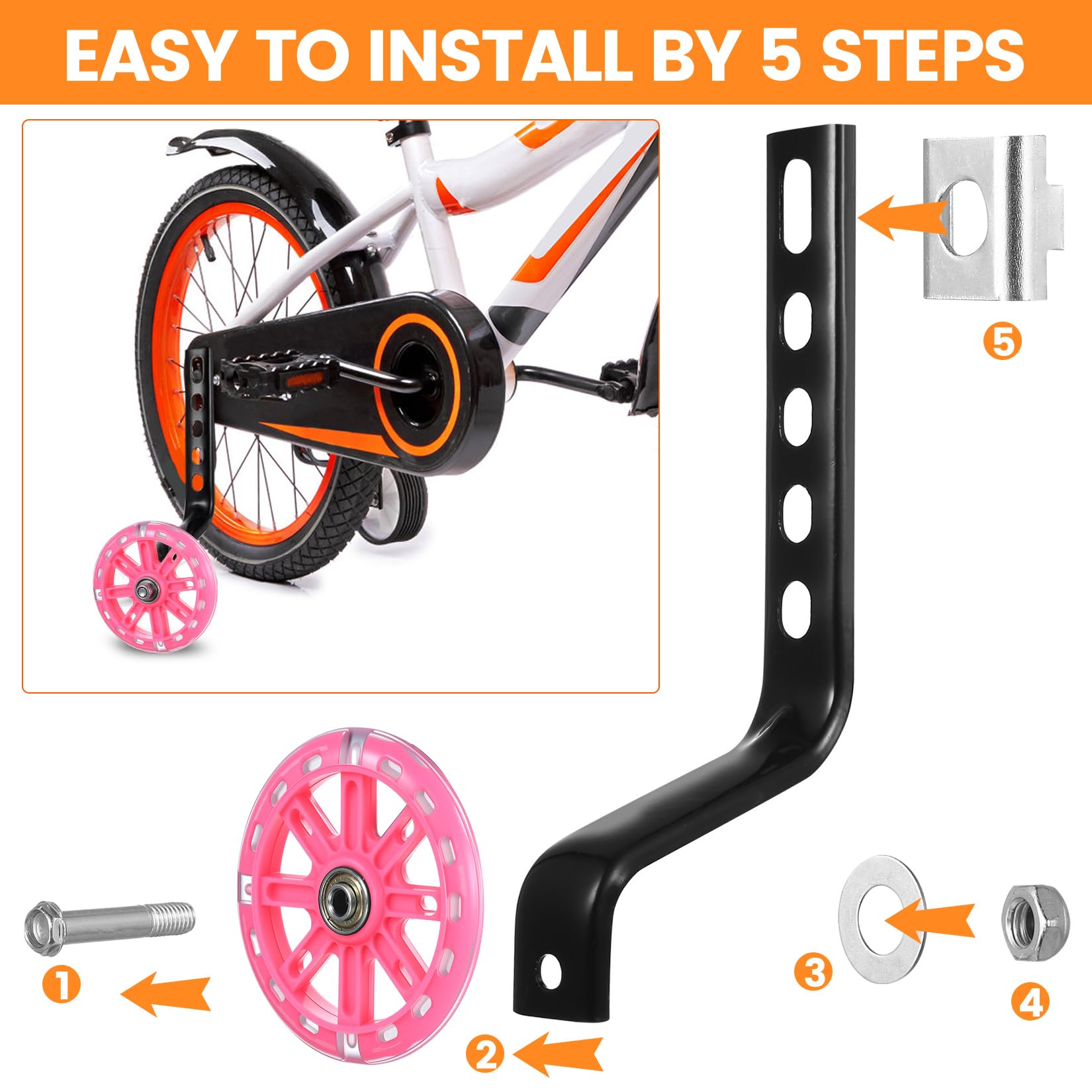 2 zestawy stabilizatorów rowerowych, uniwersalne stabilizatory dla dorosłych, stabilizatory rowerowe, stabilizatory pomocnicze dla rowerów 26–48 cm, z akcesoriami (różowe)