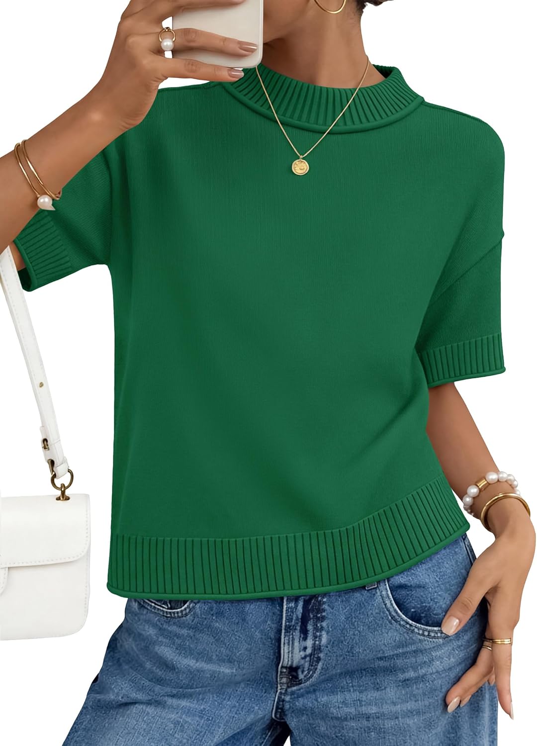 ZESICA Women's Casual Short Sleeve Sweaters 2026 Summer Oversized Crewneck Soft Knit Cropped Tops Trendy Outfits