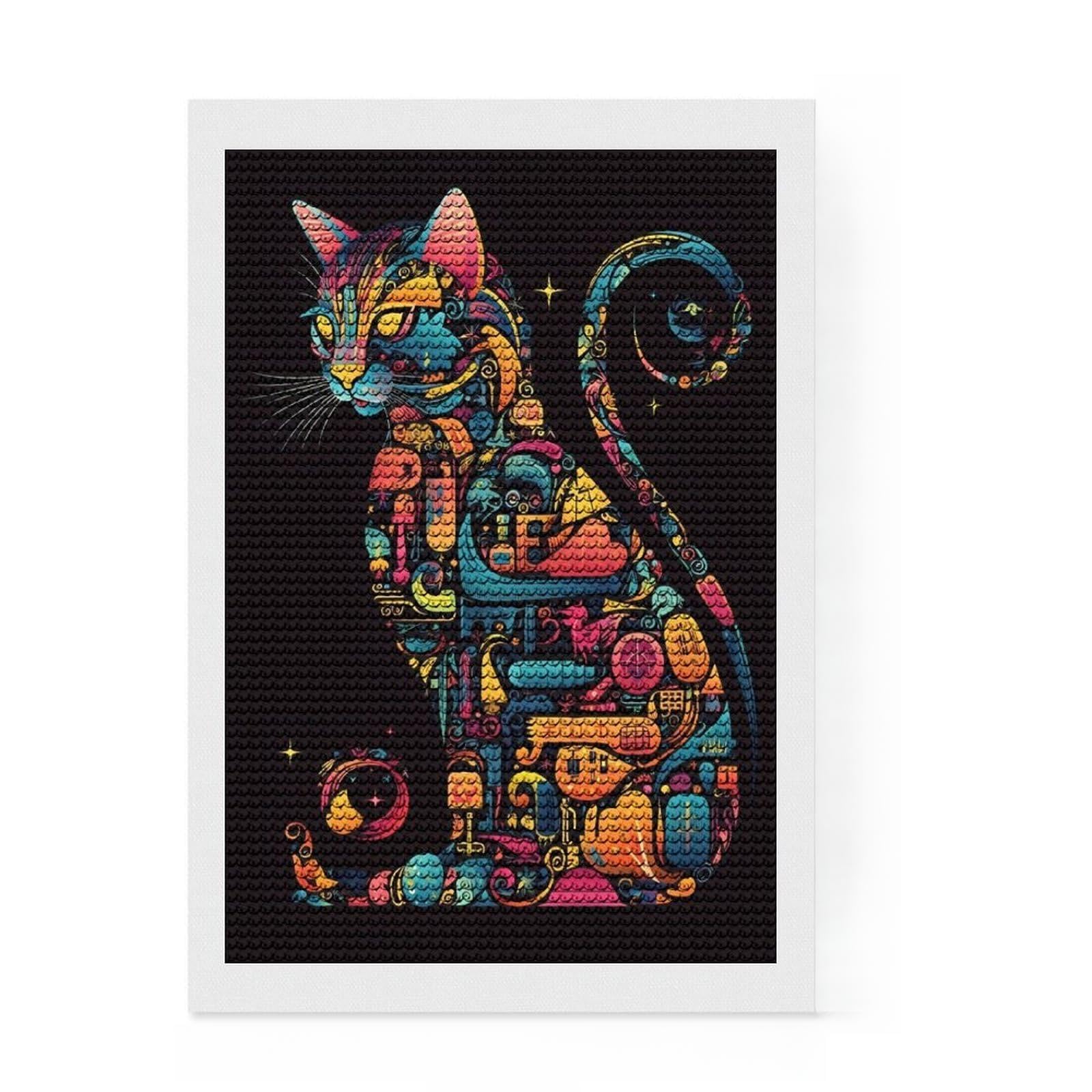 Junmoney Cat Scheme Diamond Painting Kit 8"x12", Relaxing DIY Hobby, Neat Printed Canvas, Home Wall Decor, Thoughtful Handmade Gift