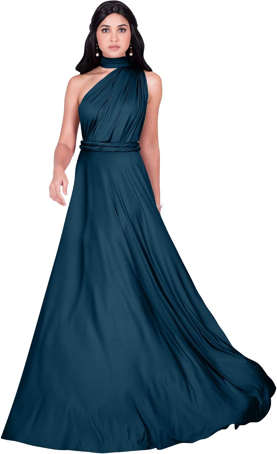 KOH KOH Womens 2025 Long Bridesmaid One Shoulder Convertible Wrap Cocktail Maxi Dress