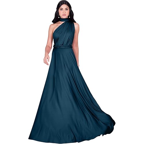 KOH KOH Womens Long Bridesmaid One Shoulder Convertible Wrap Cocktail Maxi Dress