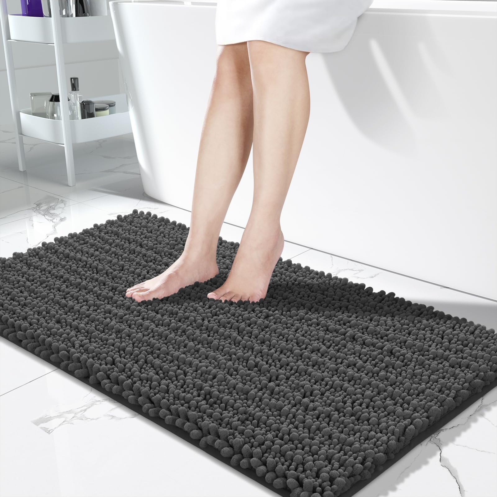 Yimobra Bathroom Runner Rug 55x24 Inch - Extra Long Non Slip Chenille Bath Mat, Soft & Absorbent, Machine Washable Shaggy Hallway Carpet for Vanity