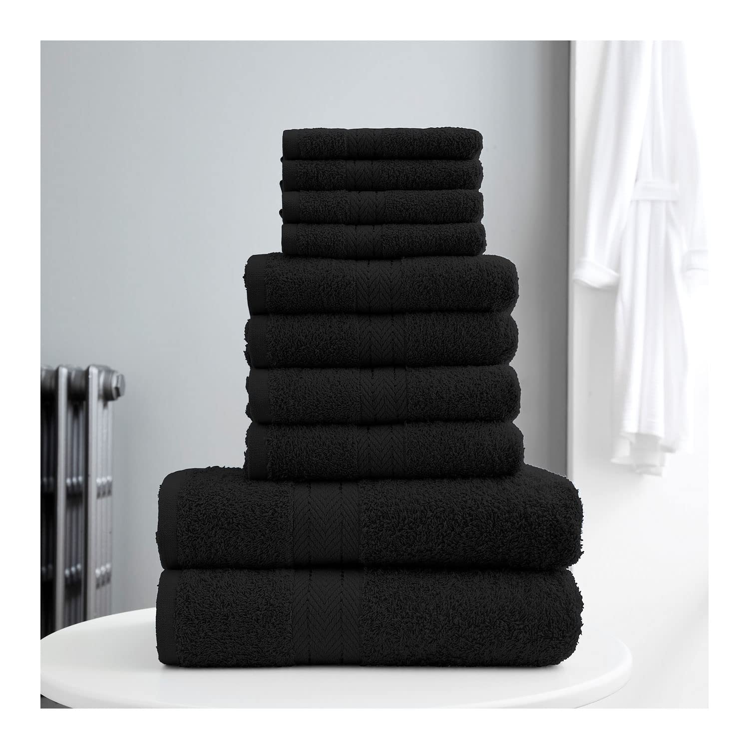 Lions Towels 10 Piece Bale Set - 4 Face 4 Hand 2 Bath Towel - 100% Egyptian Cotton 450 GSM, Premium Quality Highly Water Absorbent Bathroom Accessories, Machine Washable, Black