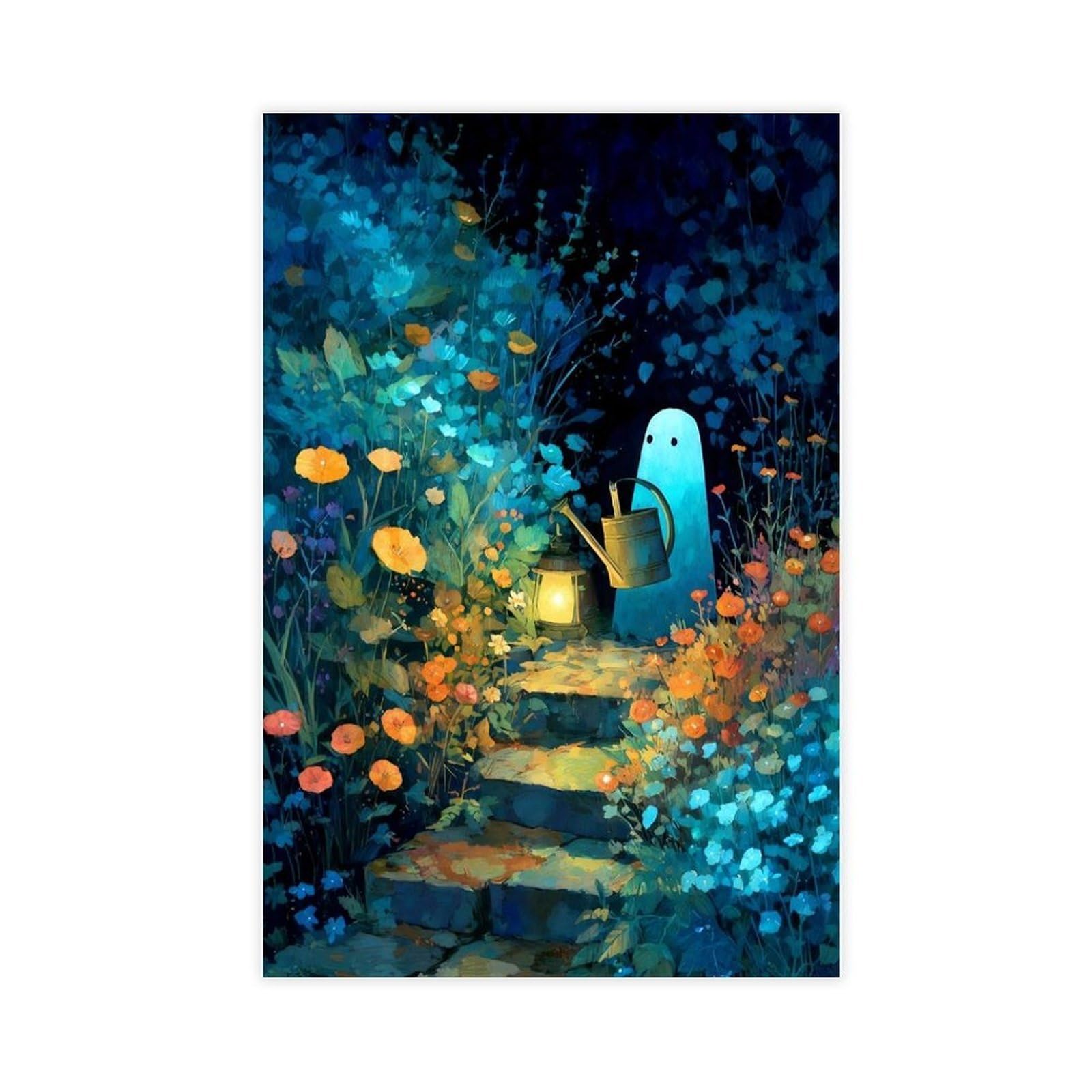 Bareronor Red Whimsical Ghost Garden Canvas Poster Bedroom Decor Landscape Office Room Decor Gift 16" L X 24" W