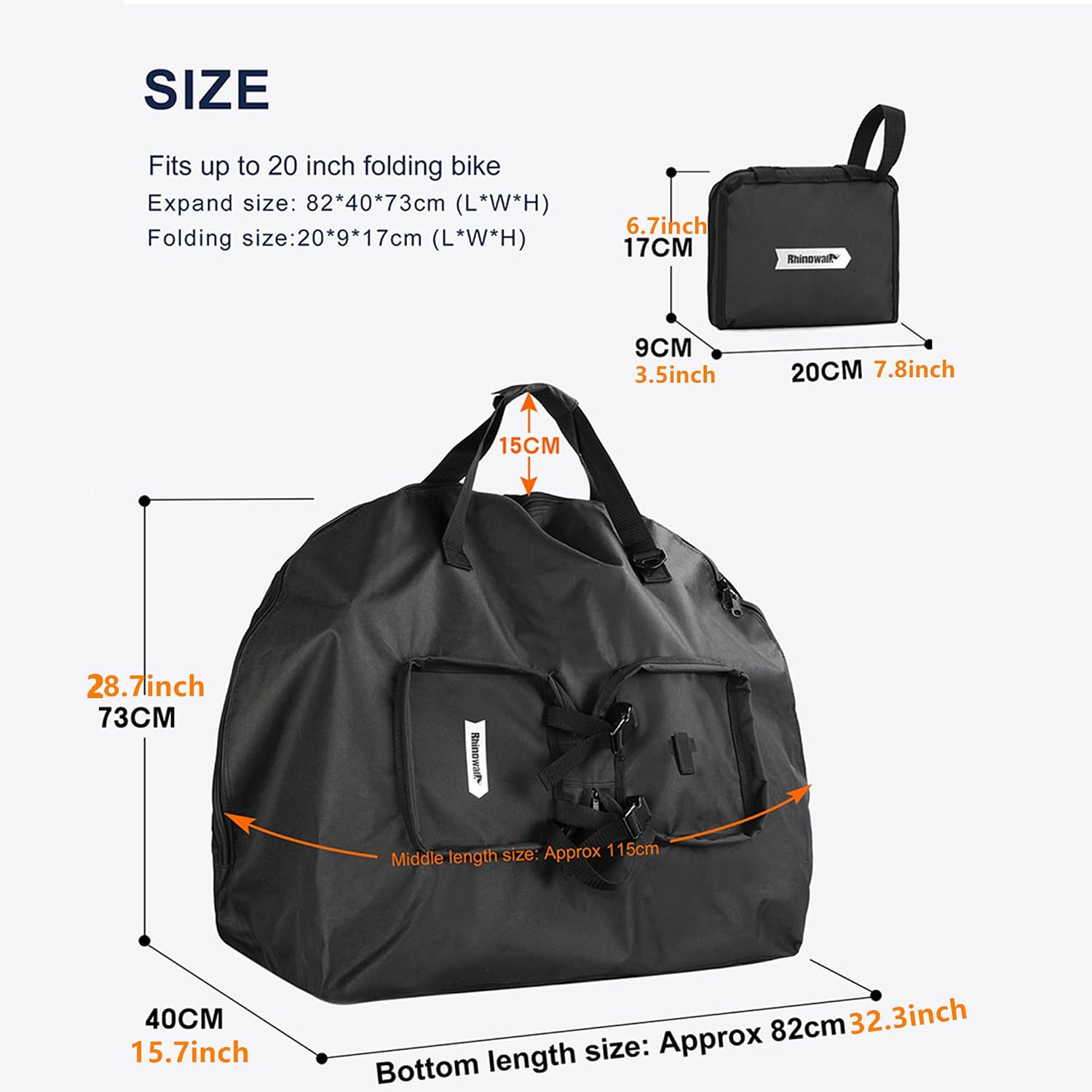 20inch Folding Bike Bag Bicycle Carry Bag Bike Travel Carrying Case Bike Transport Bag for Car Train Air Travel Portable (Black-White, 14-20 inch)