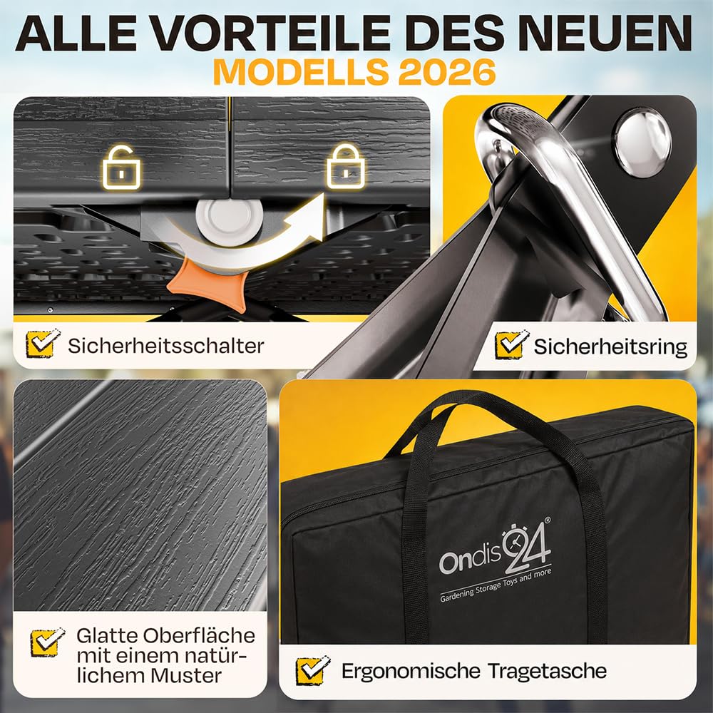Ondis24 Biertischgarnitur Lisa Campingtisch 2X Bierbank 1x Biertisch Sitzbank klappbar Bierzeltgarnitur 3tlg. einfach transportabel mit Tragetasche (Anthrazit, XL)