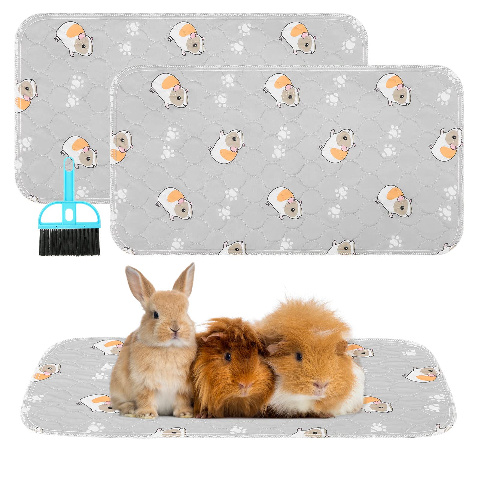 Scenereal Guinea Pig Cage Liner 2 Packs with Cleaning Brush - Fast Water Absorption Reusable Washable Pee Pads, Soft and Comfortable Mat for Small Animals Chinchillas Rabbits Hamster Bunny — image 1