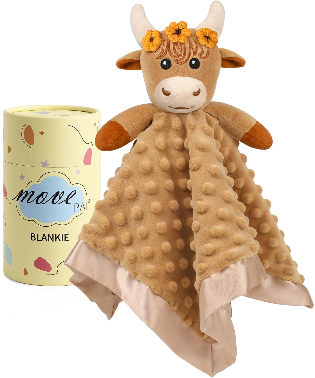 Baby Security Blanket, Soft Baby Lovey Toy Blanket for Girls, Snuggle Toy Lovie Newborn Blankie, for Girl Highland Cow 16 Inch