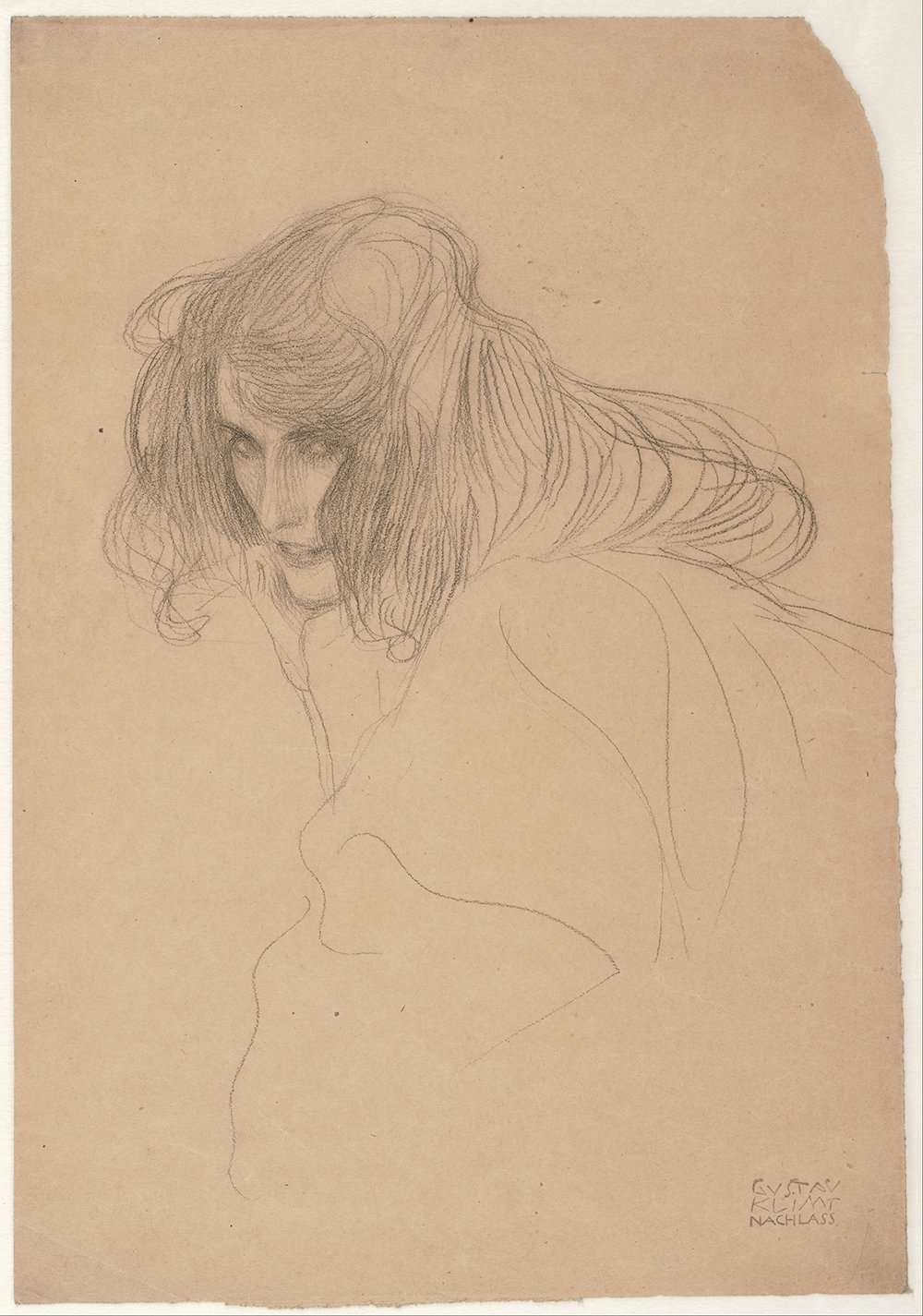 Gustav Klimt Head of a Woman œuvre d'art sur toile semi-gloss cadre marron luxe
