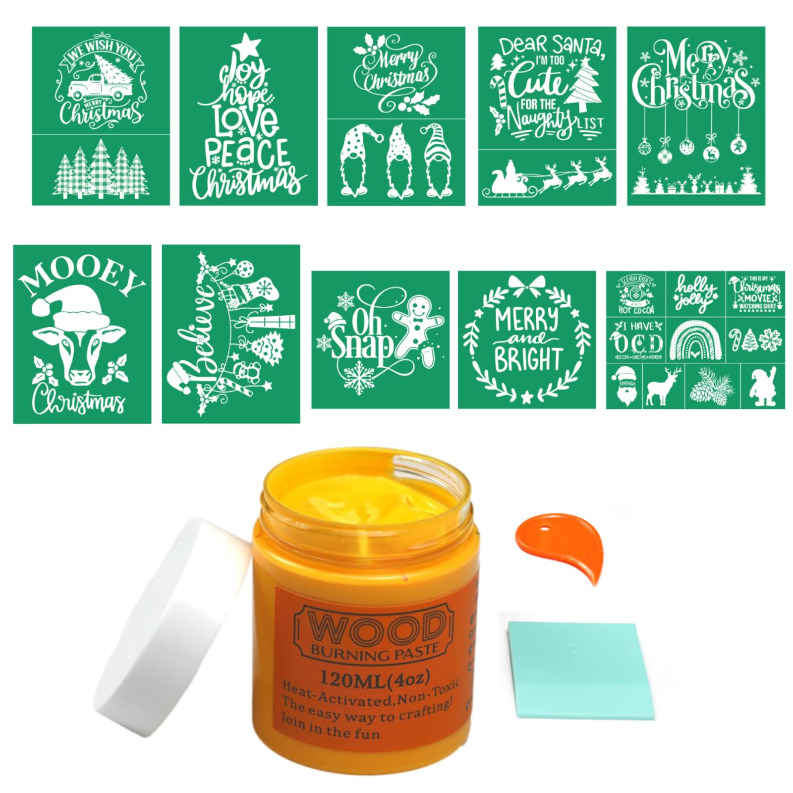 DGAGA Wood Burning Paste Christmas Silk Screen Stencil Wood Burning Gel for Heat Gun Heat Activated Paste for Craft Chalk Paste for Wood Burning Wood Working Tools and Accessories on Wood,Canvas