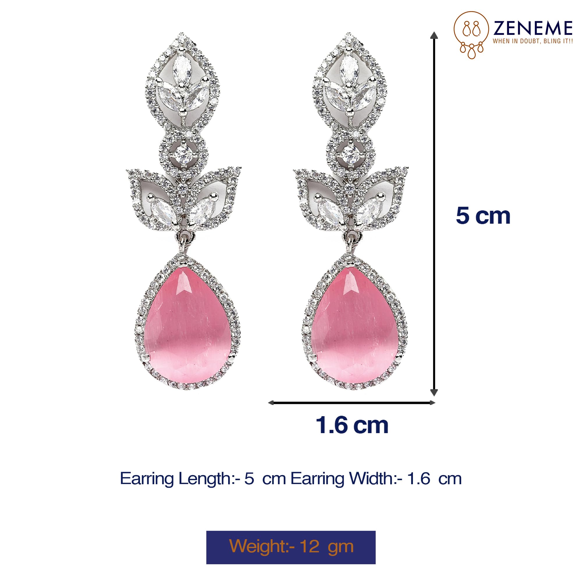 Rhodium-Plated American Diamond Drop Earrings