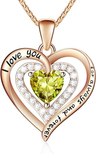 Collar de plata de ley 925 con piedra natal de corazón para mujer, joyería para esposa, oro rosa, collares chapados en oro blanco de 18 quilates, te