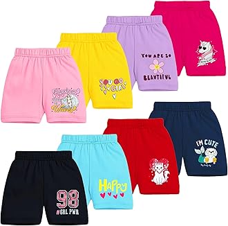 Girls Regular Fit Cotton Shorts - Pack of 8