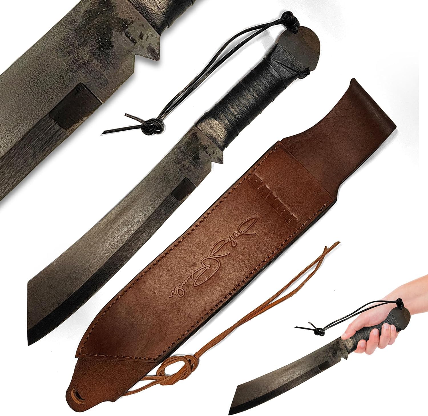 Swords and more Herramienta de corte de exterior con hoja fija – herramienta robusta de acero para uso general con funda de cuero