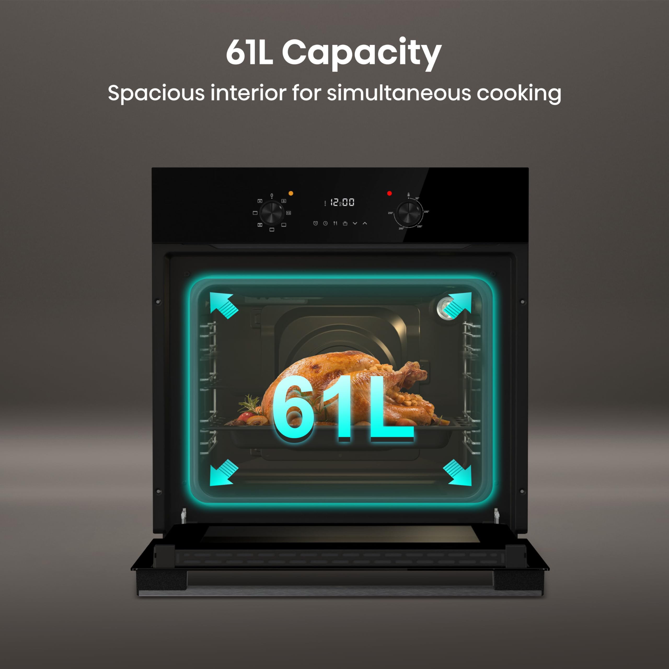 Hisense BI62220ABGUK - Built-in 61L Electric Single Oven with LED Display, Programmable Timer- Black - 530x595x595 mm (DxWxH) - A Rated, Extra Large — view 4