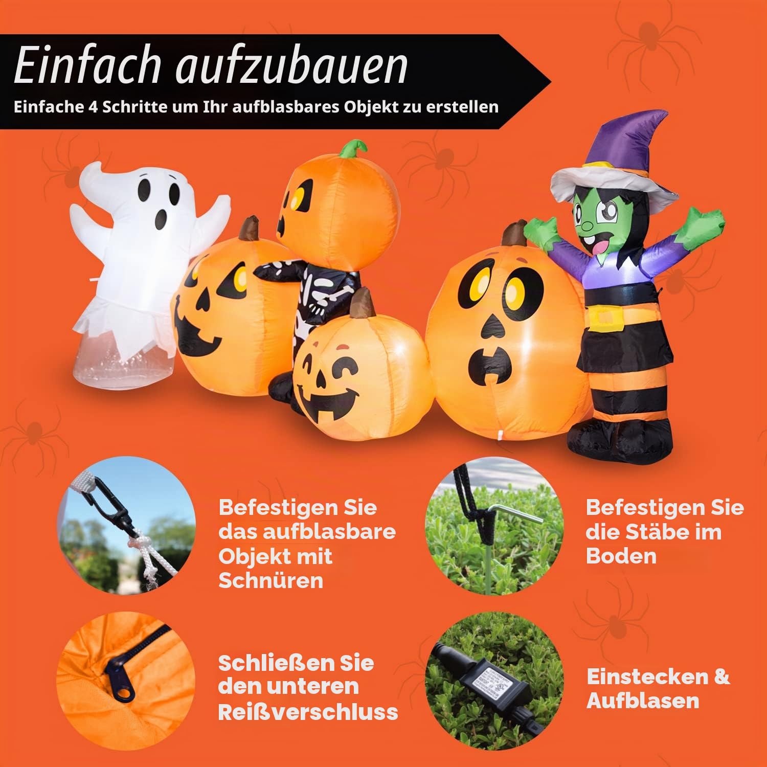 Joiedomi DREI Aufblasbare Halloween-Figuren und Kürbisbeet Aufblasbare aufblasbare Gegenstände mit eingebauten LEDs für Halloween-Partys im Innen- und Außenbereich, Hof, Rasen, Gartendekorationen
