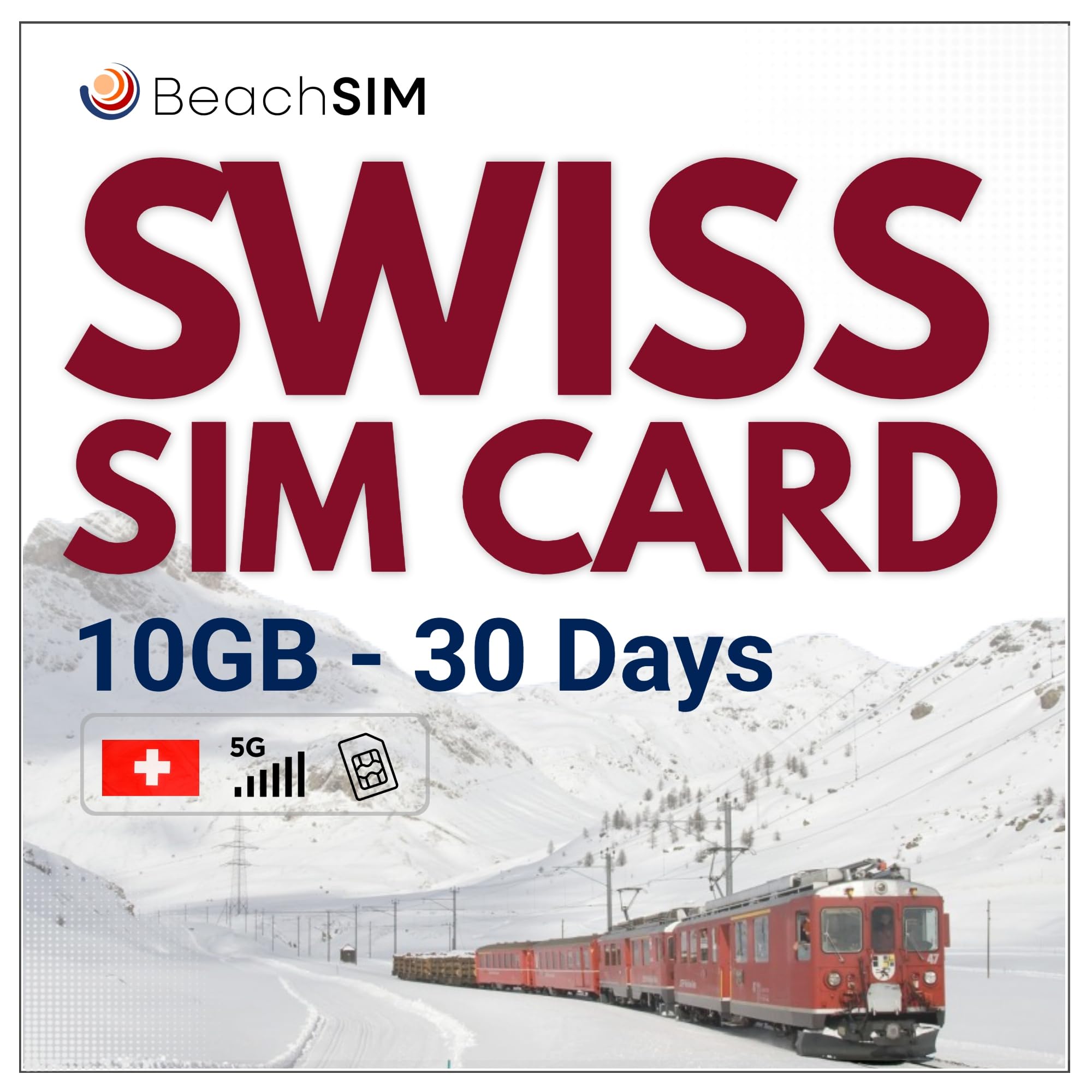 Solo-Dati SIM Svizzera 30 Giorni | 10GB Dati 4G/5G ad Alta Velocità | Nessuna Registrazione dell'Identità | Attivazione Rapida Online | Compatibile con Dispositivi iOS e Android Sbloccati