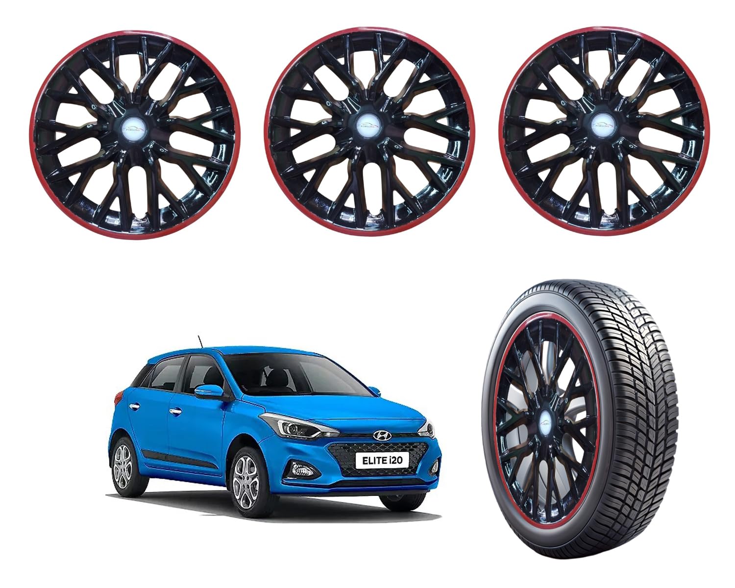FORSONS Car Accessories Wheel Cap, Wheel Cover 14 inch Wheel Size Cars Delta Black Red Ring Patch Set of 4 Pcs for I20 Elite 2019-image-7