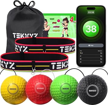 TEKXYZ  Reflex Ball Family Pack with Counter App | Online Community for Boxing Ball, Ideal for Coordination, Punching, Stress Relief, Home Workouts & Fitness | Stocking Stuffer Gift for All Ages