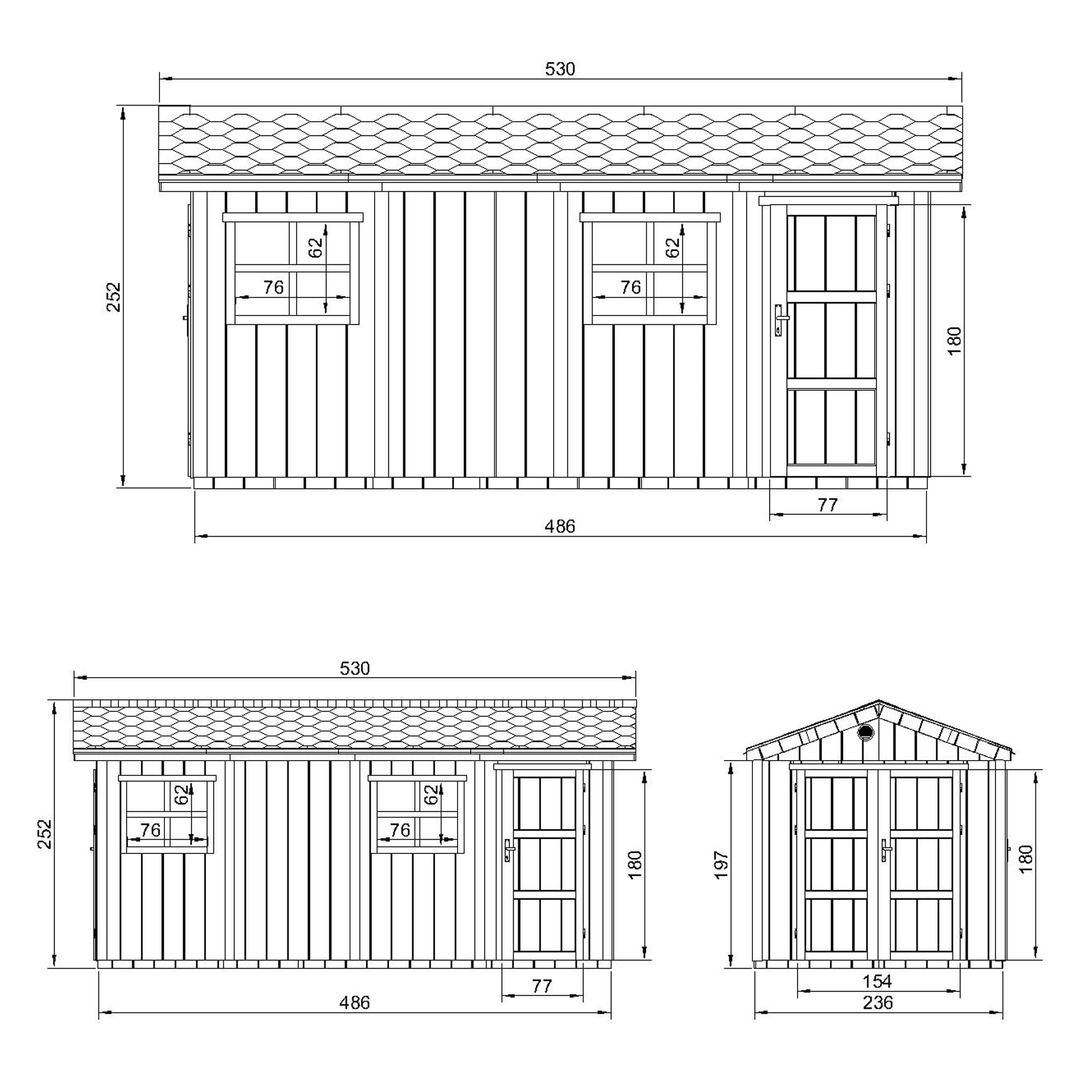 Domek ogrodowy najwyższej jakości 11,47 m² - H252x250x530 cm - Konstrukcja z paneli LP Smartside - Z podłogą i gonty bitumiczne - Timbela M915C-REDWOOD RED