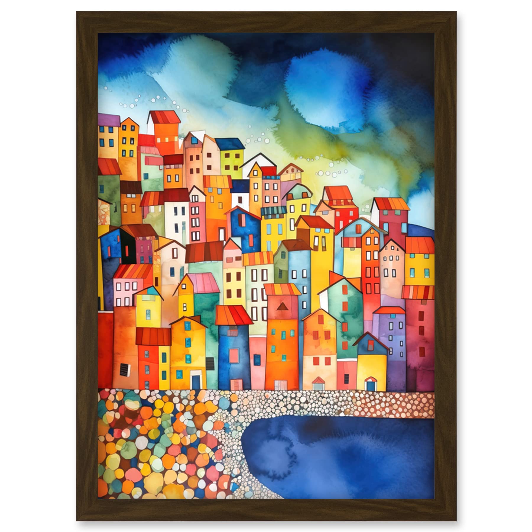 Artery8 Menton France Seaside Town Folk Art Artwork Framed Wall Art Print A4