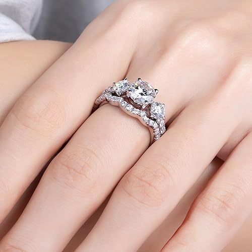 Vista 8 de AimiIee Juego de anillos de boda de moissanita, 3.7 CTTW color D, claridad VVS1, redondo, talla brillante, diamante de moissanita S925, anillos