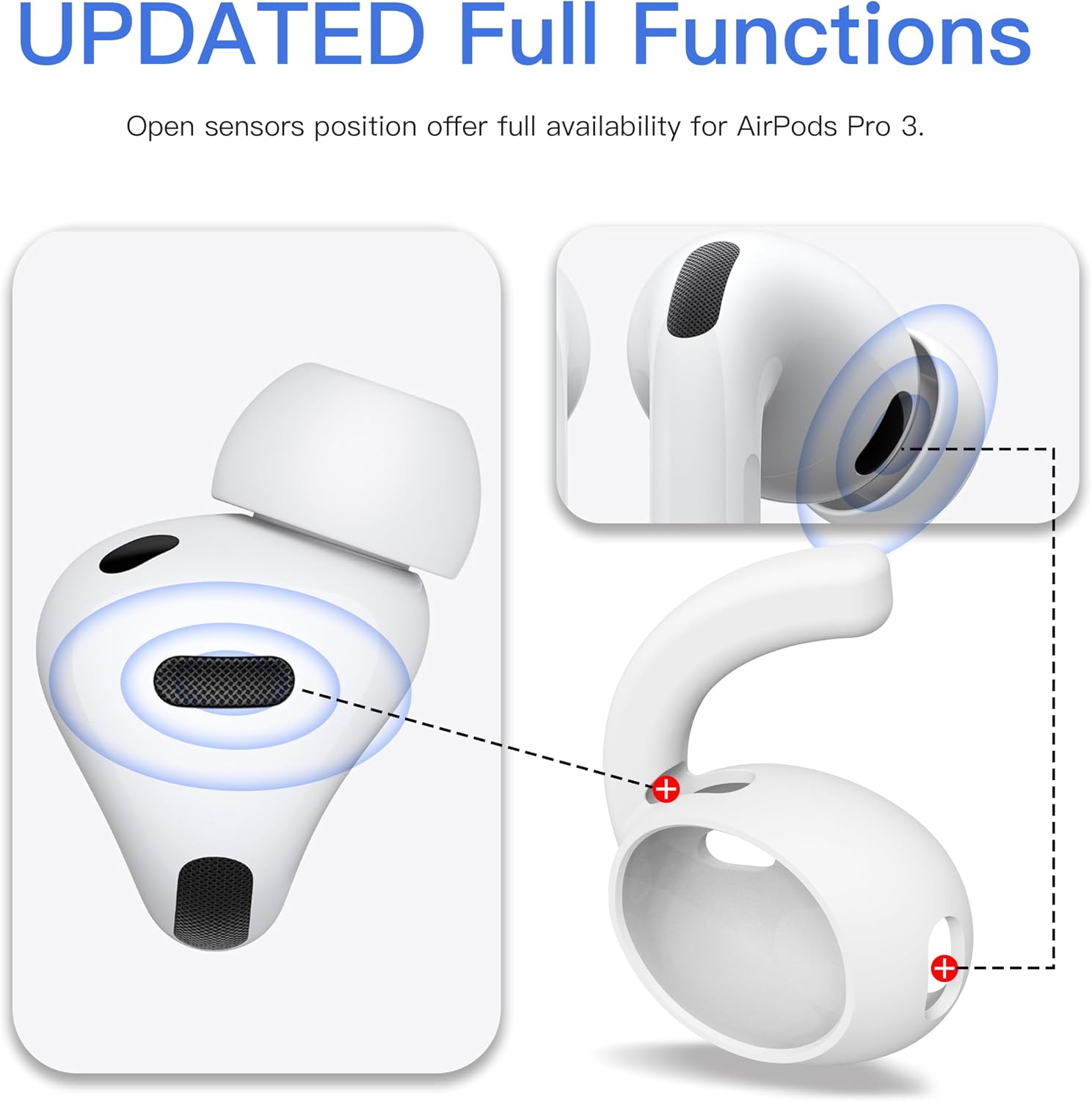 4 Pairs Ear Hooks for AirPods Pro 3 [Added Storage Pouch] Anti Slip Sport Ear Tips Accessories Compatible with AirPods Pro 3rd Generation [2025 Released] S & L (White) image 2
