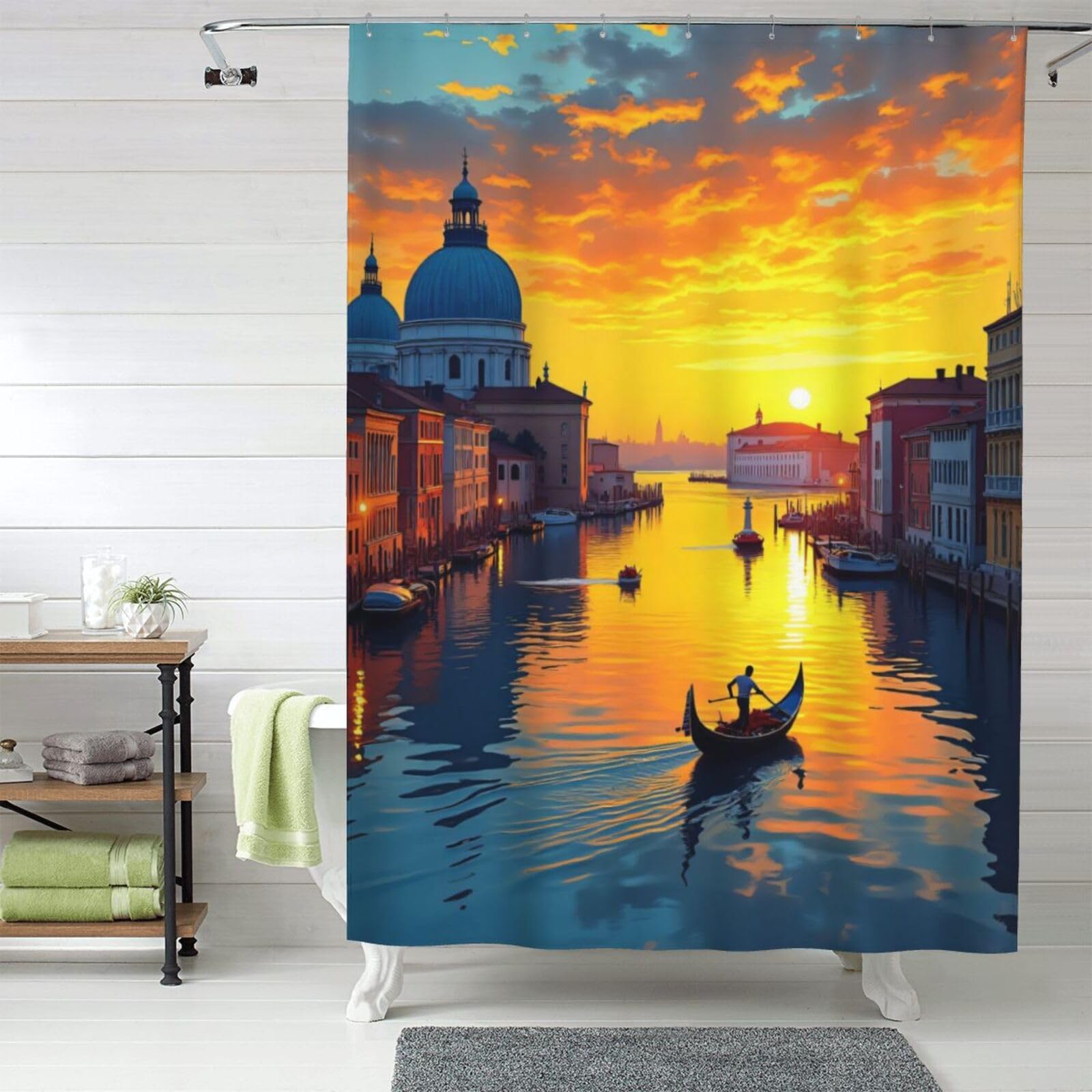 Rideau de douche en tissu 152x183 cm opaque avec crochets paysage urbain