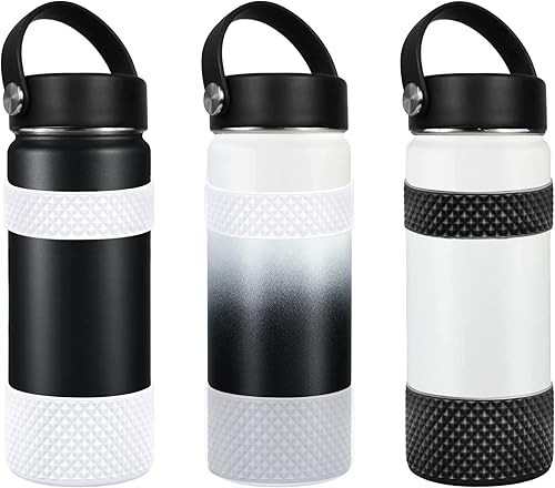 Miniatura 4 de VIKIZUES Funda y correa para botella de agua, compatible con Hydroflask, Stanley y otros, funda inferior de silicona con textura de diamante, a