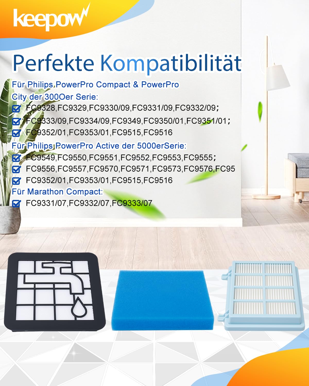 Philips FC8010/01 - Set di filtri di ricambio per aspirapolvere PowerPro Compact, colore: Blu/Bianco