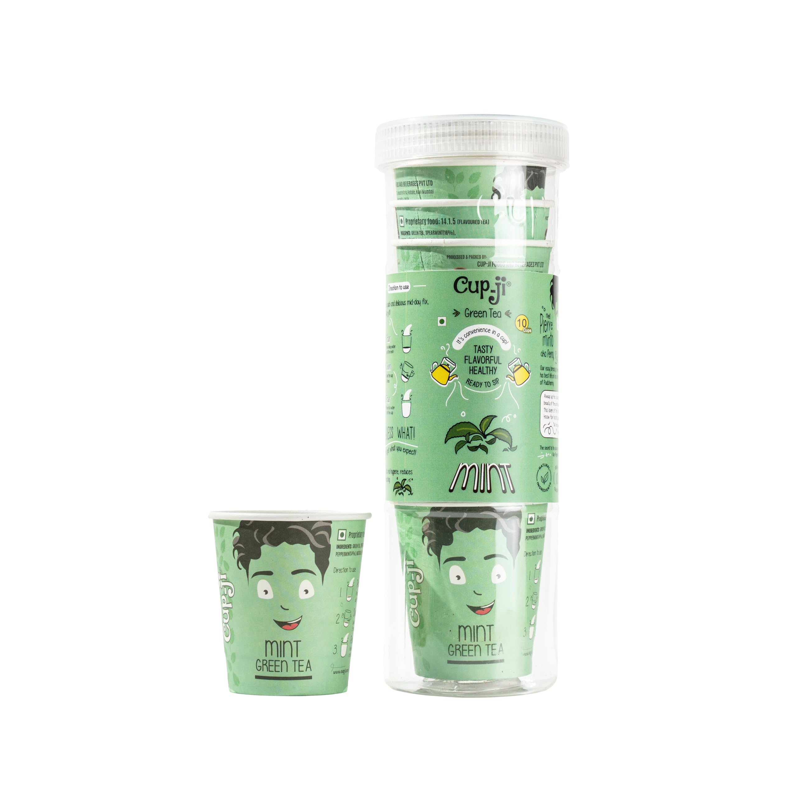Cup-ji Ready to Sip Mint Green Tea | Intensely Aromatic | Guilt-free | Non Bitter Tasty Green Tea | Whole Leaf Green Tea | No Calorie | Flowery Fragrant | 10 Cups.