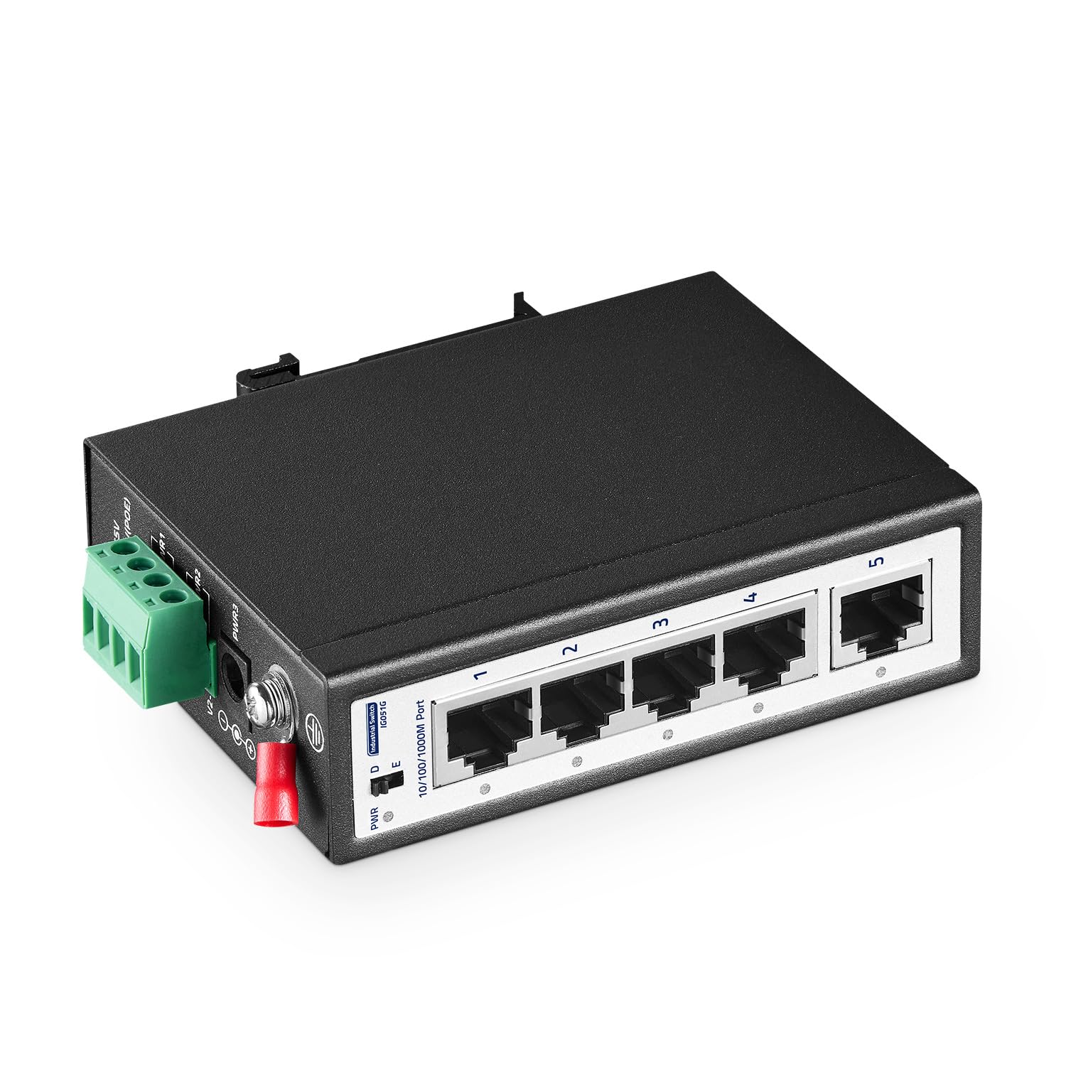 Switch per guida DIN mini gigabit industriale a 5 porte, 4 porte da 100/1000 Mbit/s, 1 uplink Gigabit, guida DIN e supporto da parete inclusi, switch Ethernet industriale non gestito