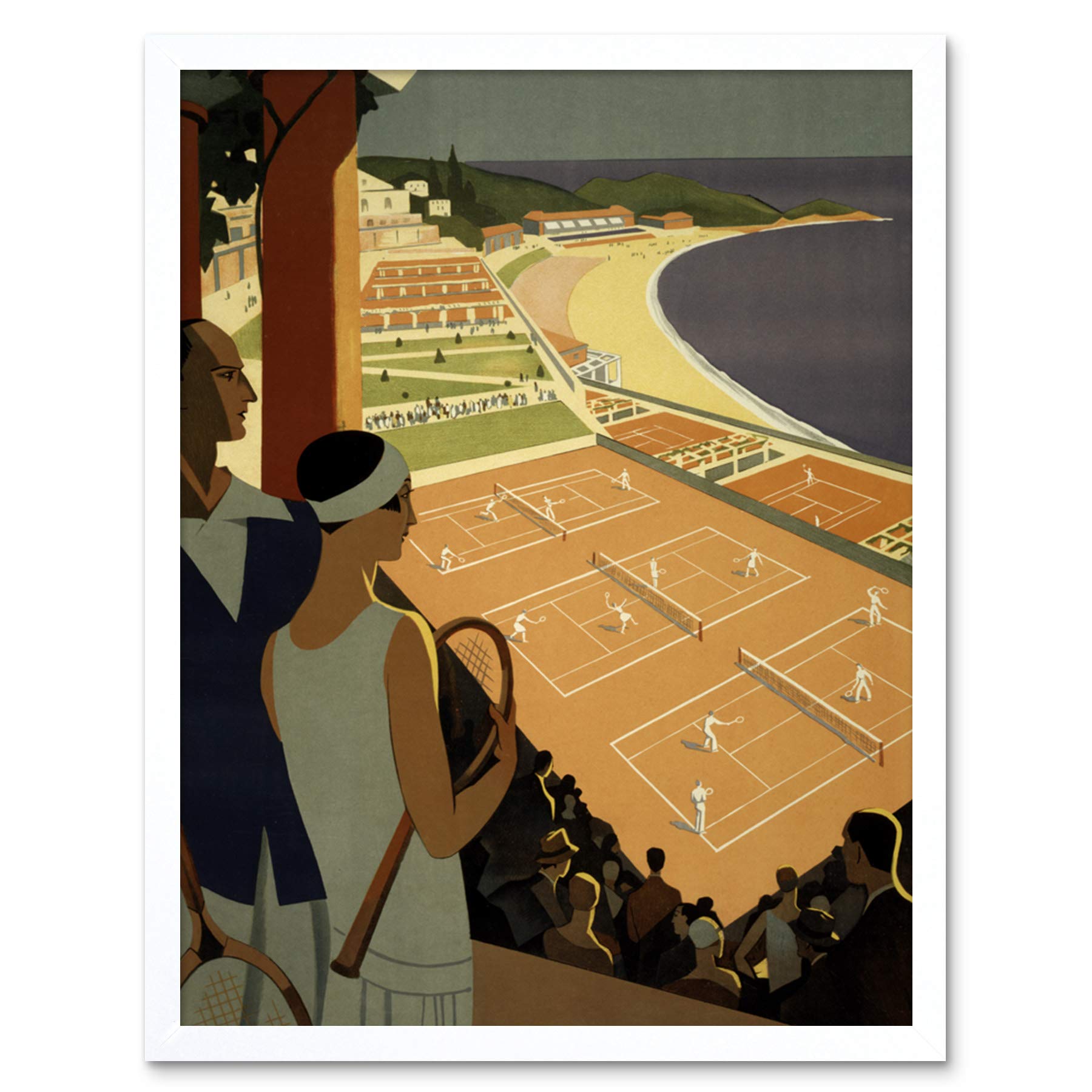 Wee Blue Coo Monte Carlo Monaco Tennis Vintage Art Print Framed Poster Wall Decor 12x16 inch