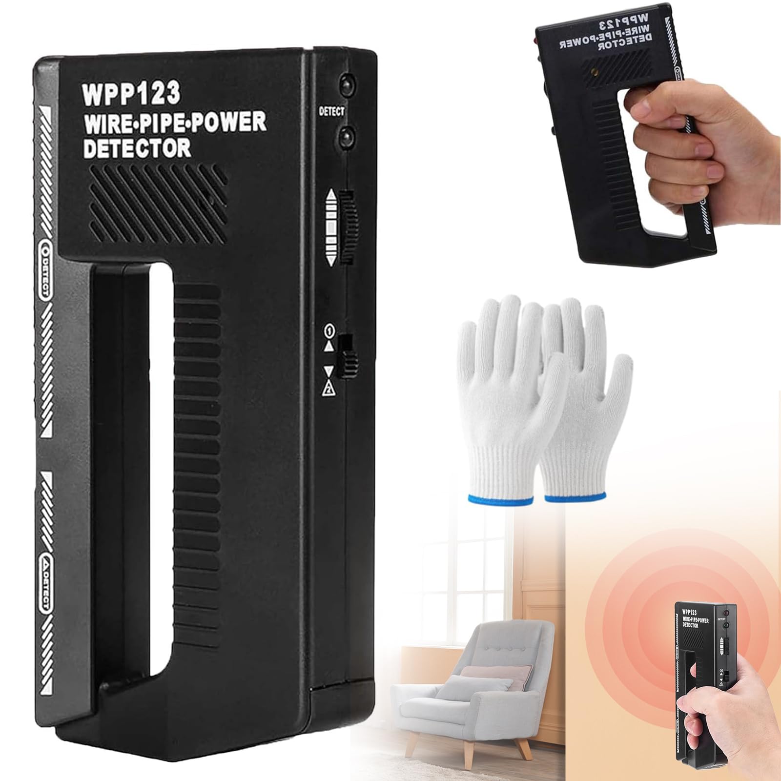 YLMAYOK Wpp123 Wire Pipe Power Detector, High Sensitivity Adjustable Alert Pipe Power Multifunction Wall Scanner, Ac Wire Wpp 123 Plastic (1 pcs)