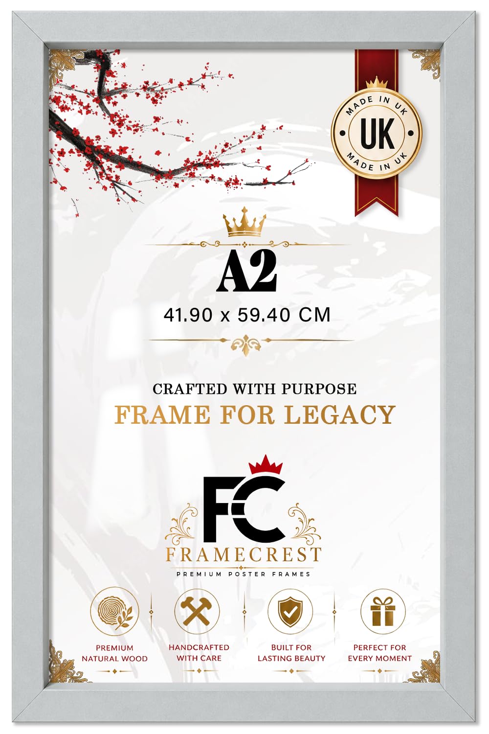 FRAMECREST LTD — Modern Flat Rectangle Shape Frame A2 (41.90 X 59.40 CM) Poster Frame | 23 X 16 Inch Picture Frame | Walls With 30 X 15 MM Moulding Light Grey — Contemporary Slim Profile — image 1