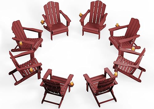 Vista 29 de KINGYES - Silla Adirondack plegable, sillas de patio de polietileno de alta densidad para todo tipo de clima, silla de césped con textura de madera