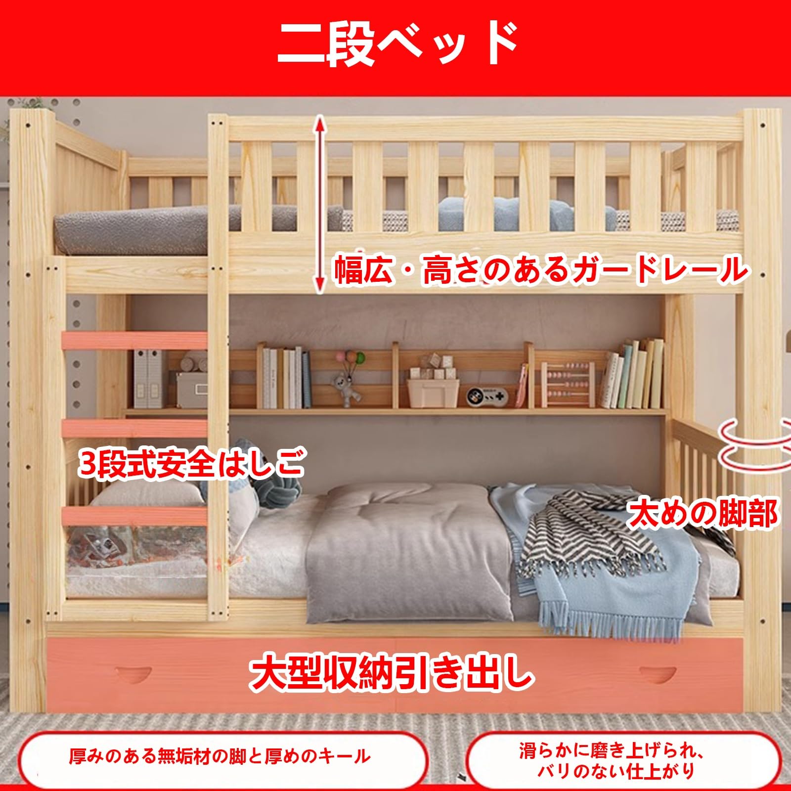 Amazon｜NEONMAN 二段別途 二段ベット 2段ベッド セミダブル 階段付き