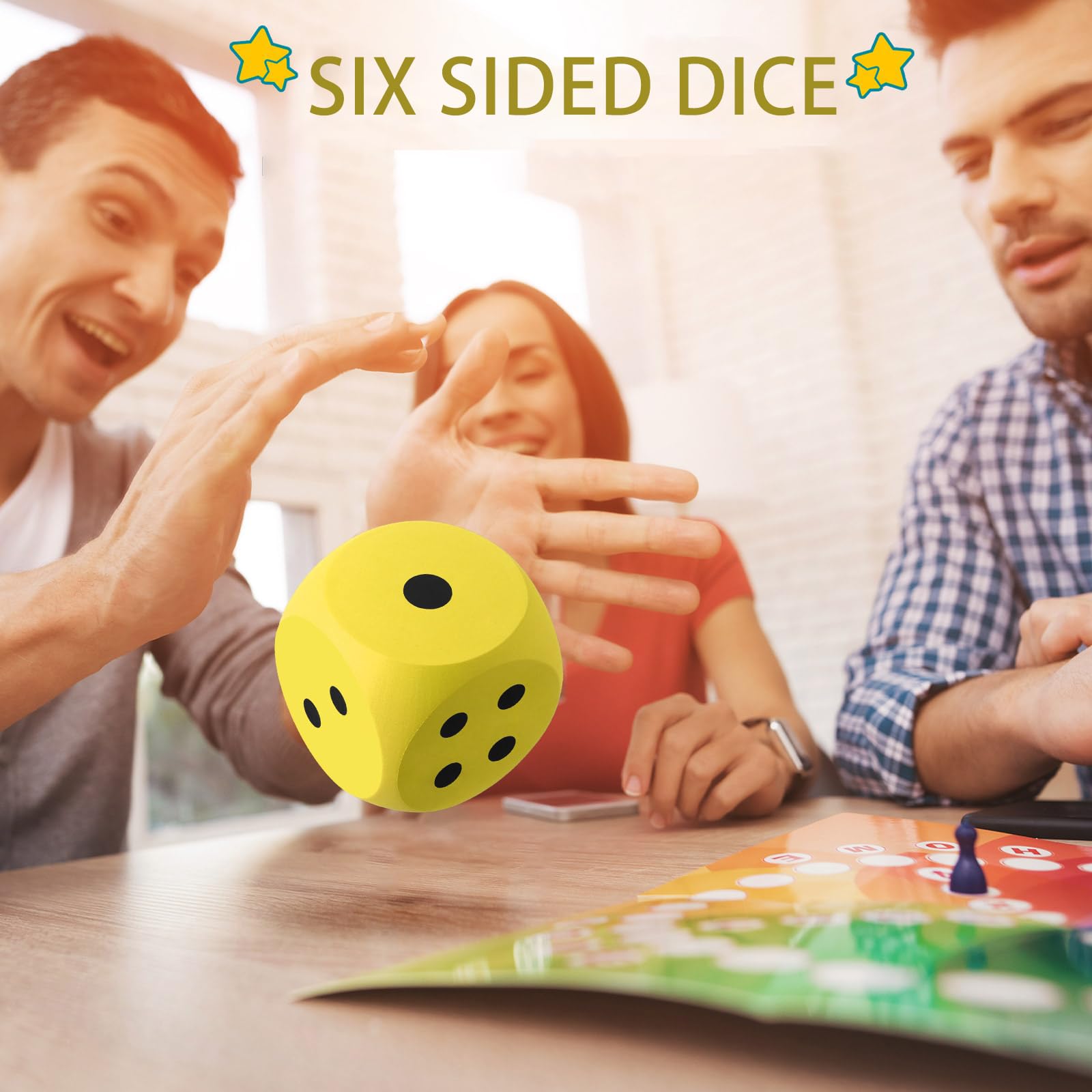 Big Dice Cube for Games, Six Sided Dice, 5Cm Yellow Big Cube with Black Color Dots, Interesting Large Block Building Blocks, Decorative Dice, Board Game Enthusiasts, Tabletop Games Players 4