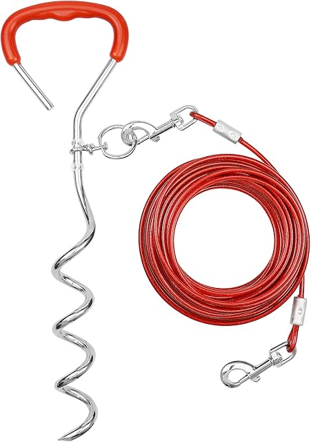 Hacos Dog Tie Out Cable and Stake, 40ft /12m Dog Leash with 16" Dog Stake for outdoor Camping &Backyard Fit for Medium/ Large Dogs Up to 140lbs