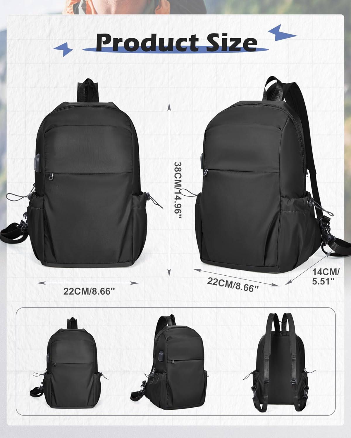 SEAFEW Large Black Convertible Sling Crossbody Backpack Shoulder Bag for Men Women, Waterproof Nylon Chest Bag One Strap Back Pack for Hiking Walking Biking Travel Cycling with USB Charger Port