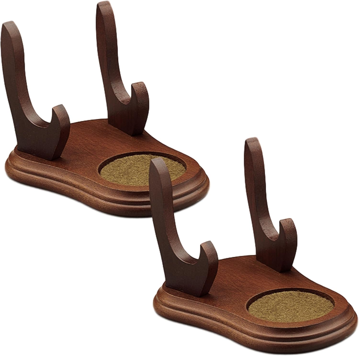 BANBERRY DESIGNS Tea Cup and Saucer Display Stand - Set of 2 Wood Holders for Collectible Teacup and Saucer Sets - Walnut Finish Single Cup/Saucer Display