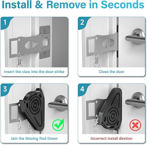 Miniatura 5 de Cerradura de puerta portátil para seguridad de habitación de hotel de viaje, cerraduras de puerta de hotel de metal para viajeros, cerradura de