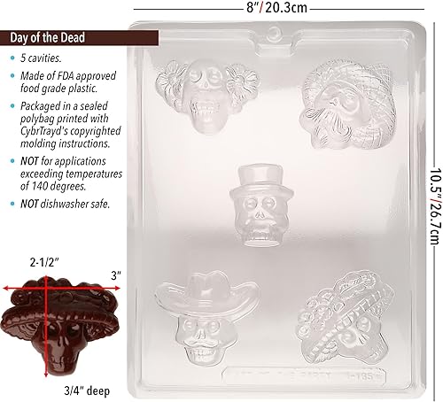 Miniatura 2 de Cybrtrayd Life of the Party H165 Cinco de Mayo - Molde de caramelo de chocolate con calavera mexicana del Día de los Muertos en bolsa de polietileno