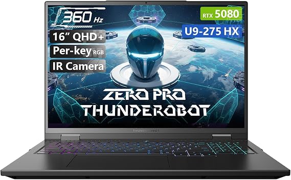 Thunderobot Zero 16 Pro 5080 Gaming Laptop, GeForce RTX 5080, Core Ultra 9 275HX, 16 QHD+ 360Hz Hummingbird IPS Display, 32GB DDR5, 1TB SSD, Per-Key RGB, HD Camera, Wi-Fi 6E, Windows 11 Home