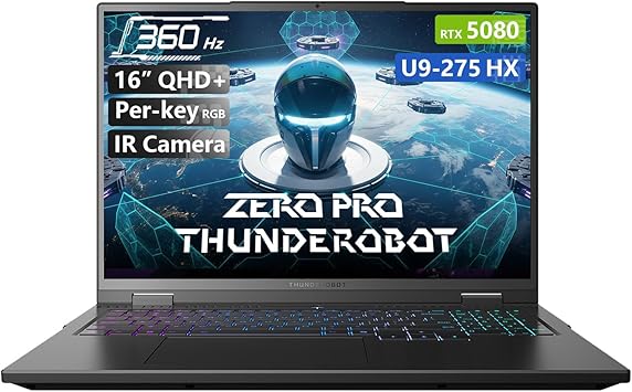 Thunderobot Zero 16 Pro 5080 Gaming Laptop, GeForce RTX 5080, Core Ultra 9 275HX, 16" QHD+ 360Hz Hummingbird IPS Display, 32GB DDR5, 1TB SSD, Per-Key RGB, HD Camera, Wi-Fi 6E, Windows 11 Home