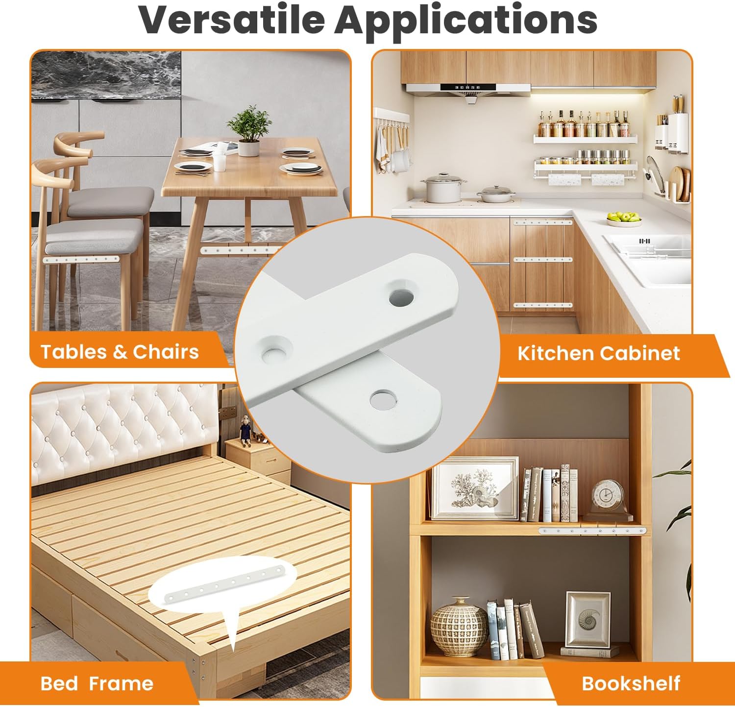 Alise Stainless Steel Flat Plates - 8 Inch Mending Plate Flat Brace Heavy Duty Straight Brackets for Wood, Bed Frame, Wooden Shelves, Furniture Connector Repair Fixing Joint,White