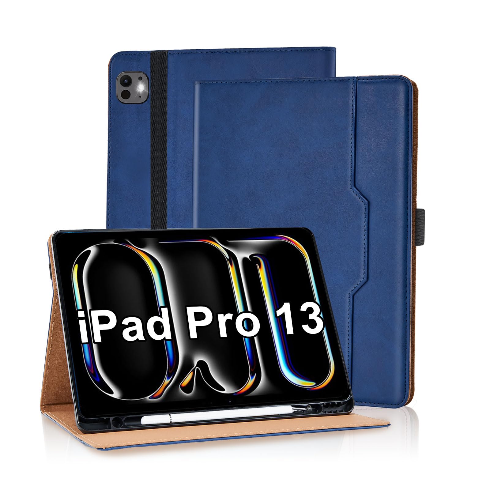 Vkooer Hülle für iPad Pro 13 Zoll M5/M4 (2025/2024) Premium PU Leder Geschäfts Schutzhülle Tasche Cover Case mit Multi-Winkel Standfunktion Ruhen/Wecken für iPad Pro 13 Zoll-Blau