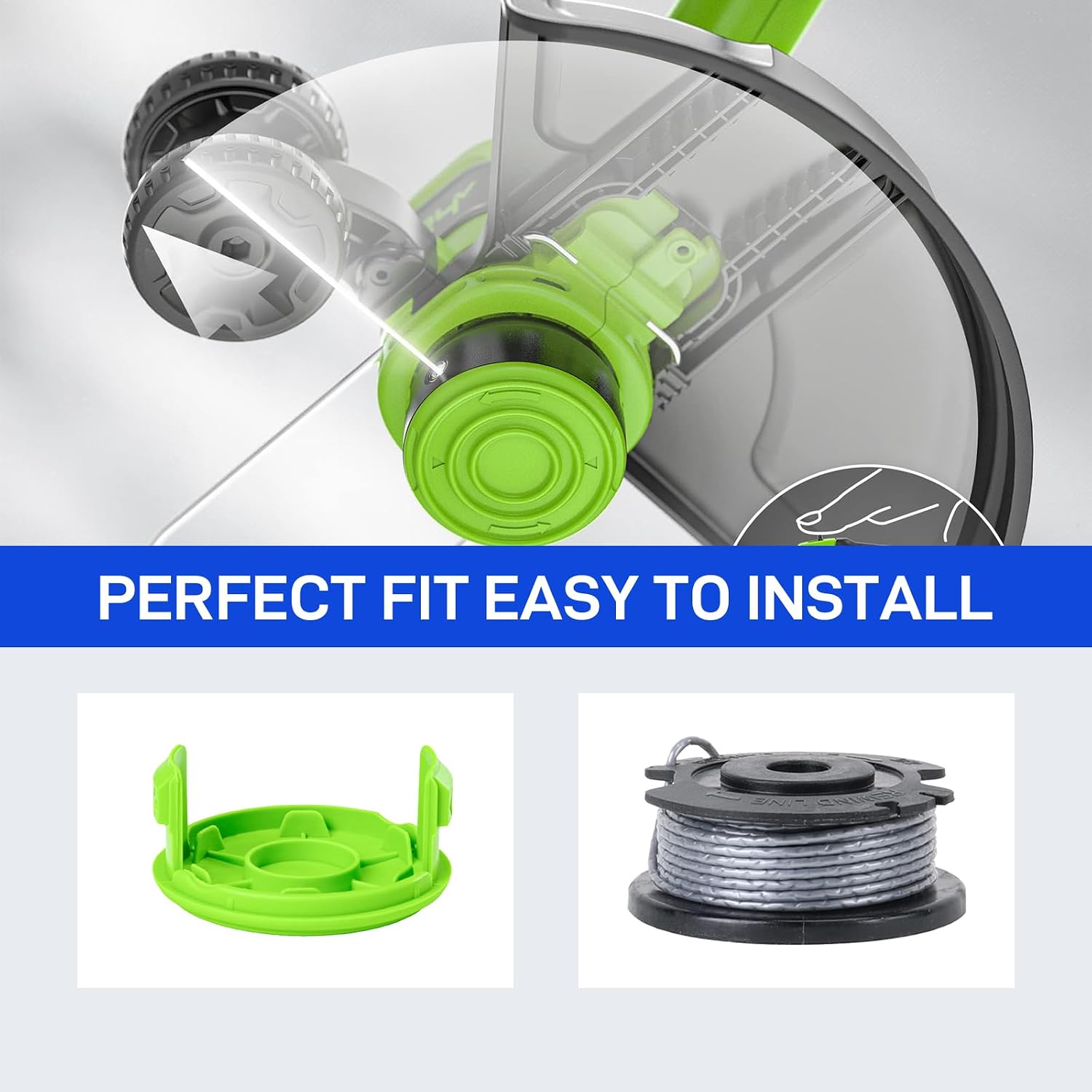Compatible with Greenworks 24V12'' and 40V13'' String Trimmer, Replacement Spool for Greenworks 0.065" Single Line Auto-Feed String Trimmer Spools + Replacement Spool Cover Cap -6Pack Spool + 1Cap