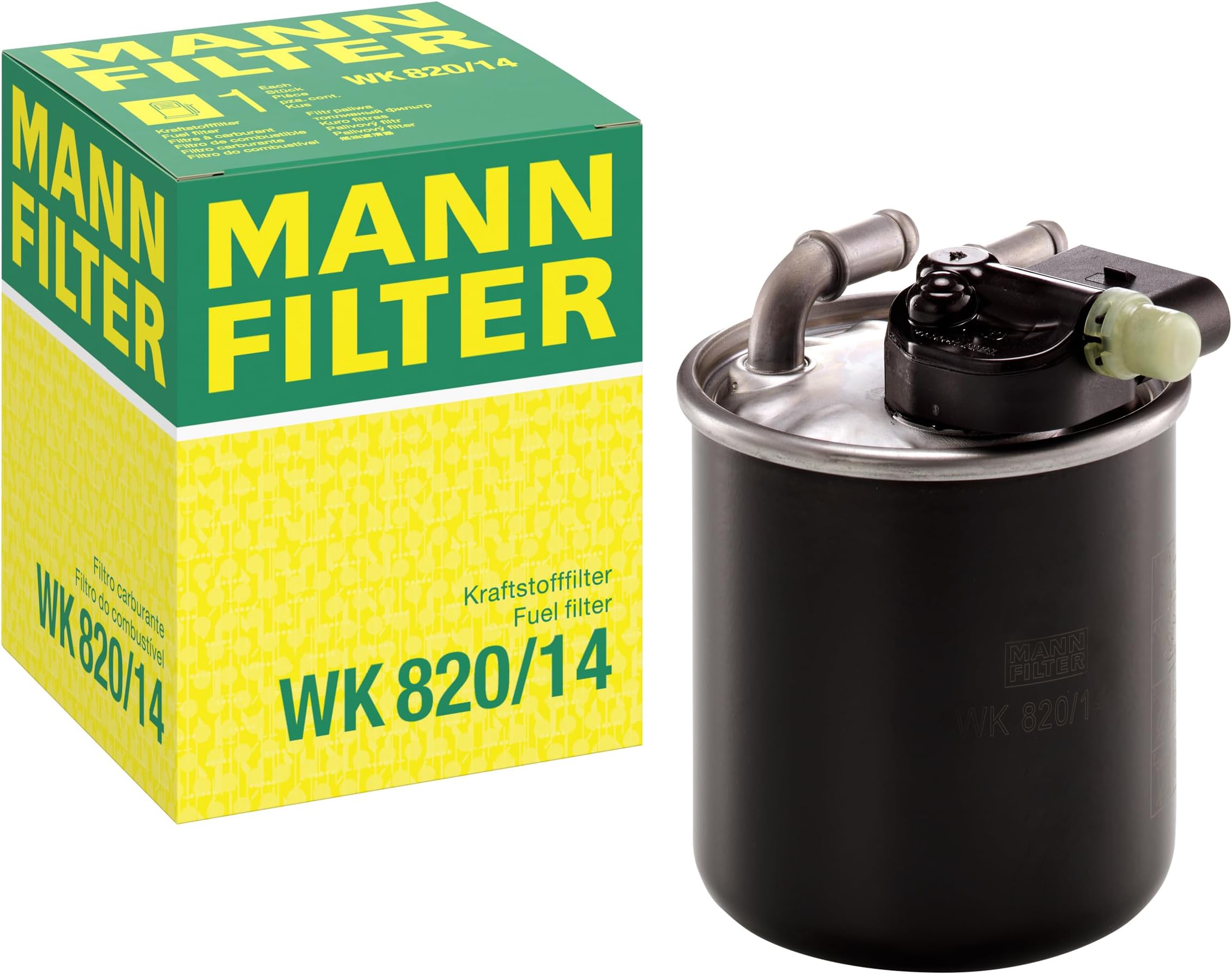 MANN-FILTER WK 820/14 Fuel Filter Compatible With Select Sprinter Models from Mercedes-Benz With Short Water Drain Connector With Lock Assembly and Heater