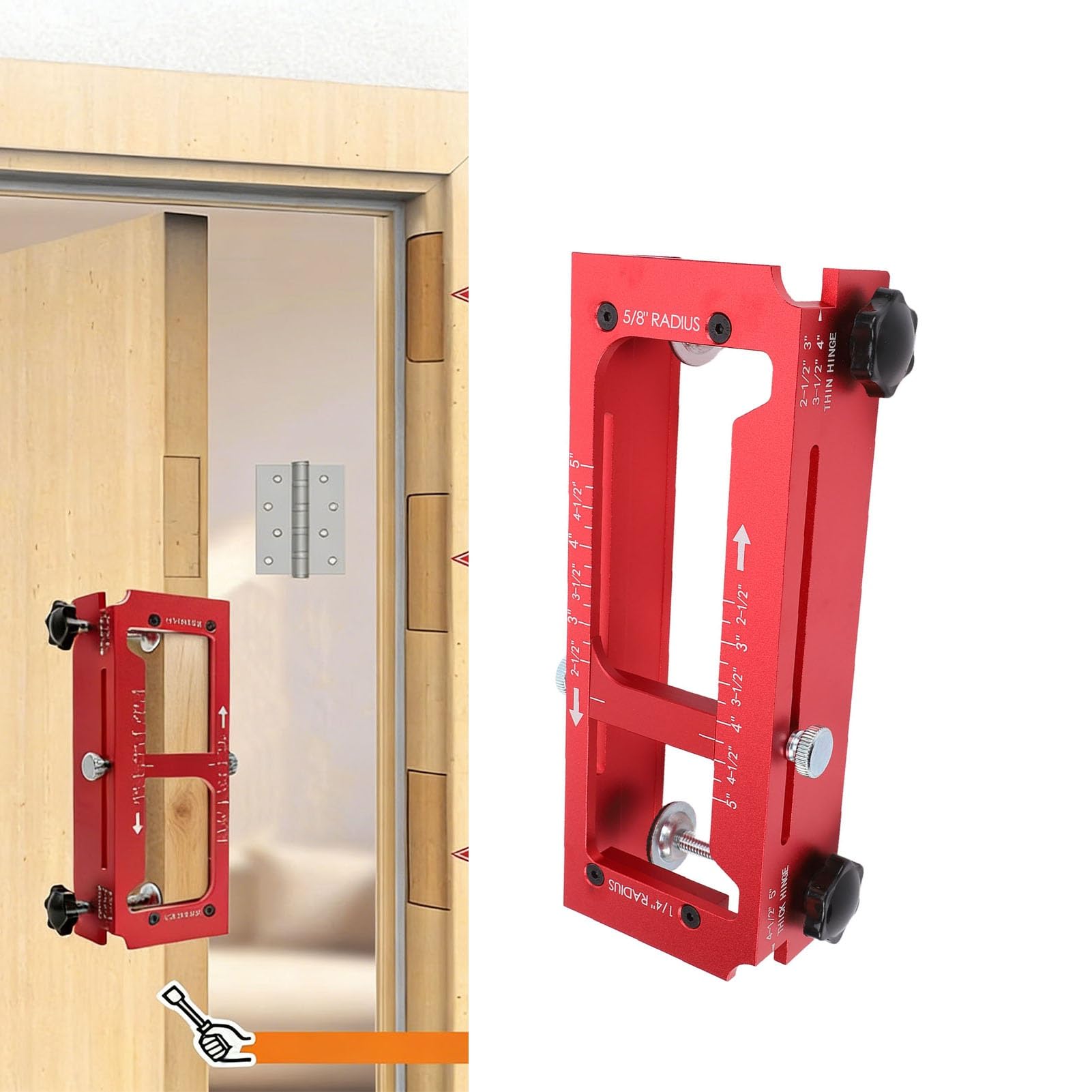 PUSOKEI Kit de Instalación de Cerradura de Plantilla de Bisagra de Puerta, Juego de Mortaja de Plantilla de Enrutador de Aleación de Aluminio, Perforación de Orificio de Radio Cuadrado de 2,5-5
